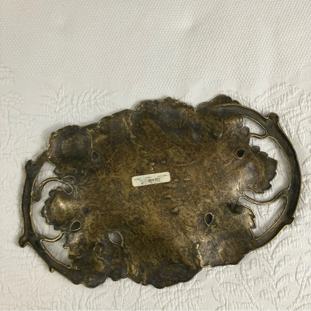 Brass grape vine footed tray dish centerpiece decor Italian Italy ornate metal